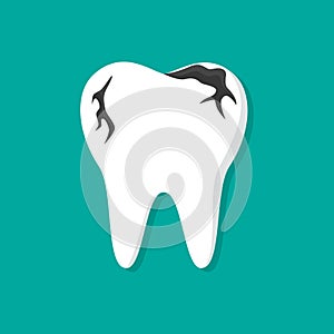 Tooth decay. Caries and disease of tooth. Icon of broken teeth. Flat illustration for care and healthy of teeth and cavity. Ache