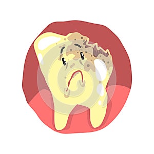 Tooth decay cartoon character with sad face vector Illustration