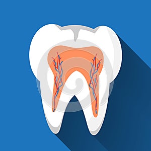 Tooth decay icon. Caries sign for dentist web. Symbol of helping toothache, treat pulpitis, to whiten enamel or recovery implant.