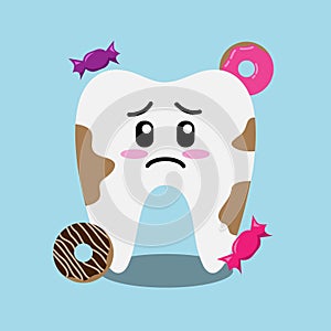 Tooth Decay Vector Illustration for Children Dental Clinic Poster Template Design. Cracked or Broken Teeth Illustration.