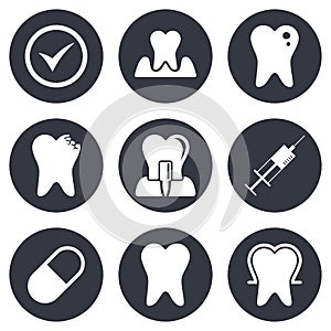 Tooth, dental care icons. Stomatology signs