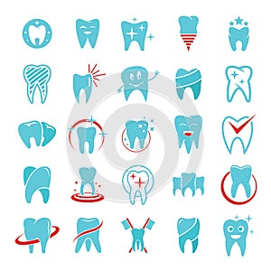 Tooth dental care logo icons set, flat style