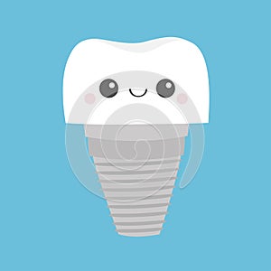 Tooth dental implant prosthesis icon. Cute funny cartoon kawaii smiling face baby character. Oral dental hygiene. Children teeth