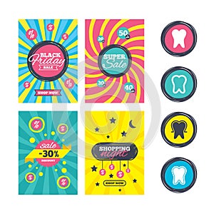 Tooth enamel protection icons. Dental care signs.