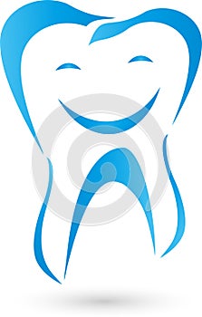 Tooth with face, smile, dentist and tooth logo