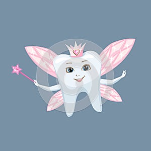 Tooth fairy in a caron and with a magic platter