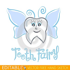 Tooth Fairy. Editable vector graphic in linear style