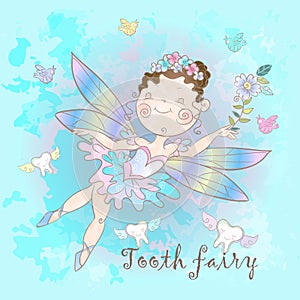 Tooth fairy is a fabulous creature. Nice style. Teeth. Dentistry. Vector