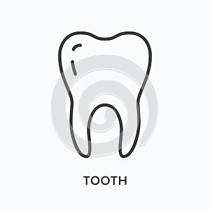 Tooth flat line icon. Vector outline illustration of dent. Black thin linear pictogram for stomatology