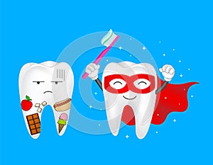 Tooth with food and Super tooth character.
