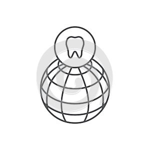 Tooth and globe vector icon sign and symbol isolated on white background