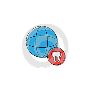 Tooth and globe vector icon sign and symbol isolated on white background