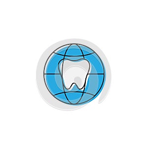 Tooth and globe vector icon sign and symbol isolated on white background