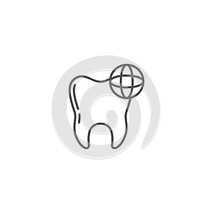 Tooth and globe vector icon sign and symbol isolated on white background