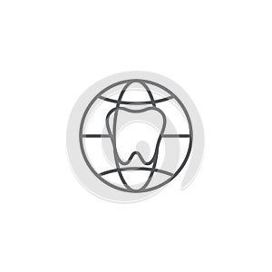 Tooth and globe vector icon sign and symbol isolated on white background