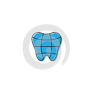 Tooth and globe vector icon sign and symbol isolated on white background