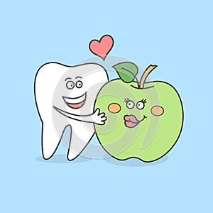 Tooth with a green apple. Dental care concept.