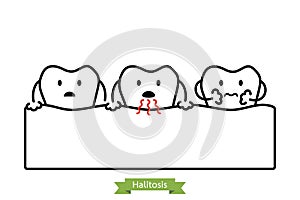 Tooth is halitosis, bad breath concept - cartoon vector outline style