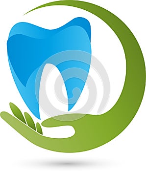 Tooth and hand, tooth and dentist logo
