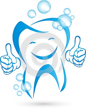 Tooth with hands and smile, dentist logo
