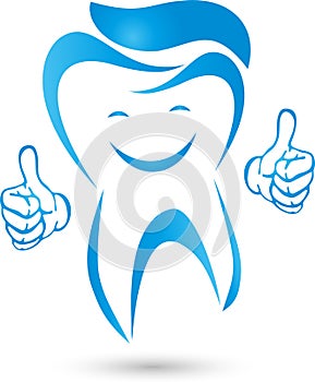 Tooth with hands and smile, dentist logo