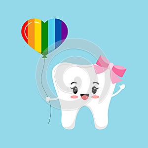 Tooth with heart shape balloon rainbow pride colors dental icon isolated on background