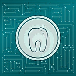 Tooth Icon on a green background, with arrows in different directions. It appears on the electronic board.