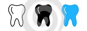 Tooth icon with long shadow. Sign for dentistry clinic. Orthodontics concept. eps 10