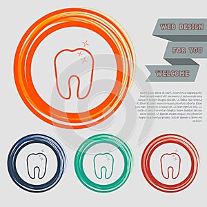 Tooth Icon on the red, blue, green, orange buttons for your website and design with space text.