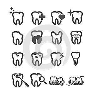 Tooth icons. Dental and Health care concept. Teeth and gum symptom concept. Glyph and outlines stroke icons theme