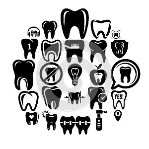 Tooth logo dental clinic icons set, simple style