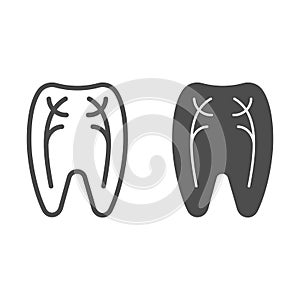 Tooth nerves line and glyph icon. Dentist vector illustration isolated on white. Periodontal outline style design