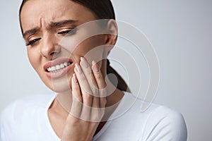 Tooth Pain. Beautiful Woman Feeling Strong Pain, Toothache