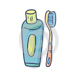 Tooth paste and tooth brush doodle