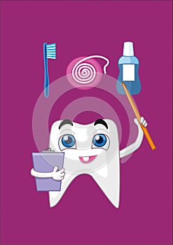 A tooth with a pointer indicates how to take care of your teeth properly.