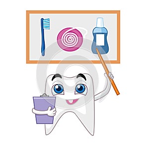 A tooth with a pointer indicates how to take care of your teeth properly.