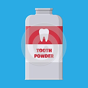 Tooth powder in plastic package with teeth