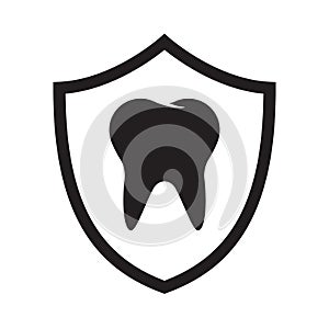 Tooth protection icon, tooth on the shield icon, dental icon, logo isolated on white background