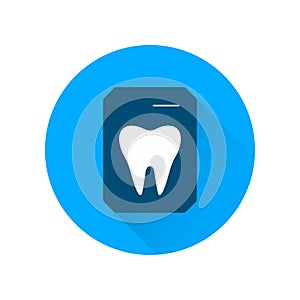 Tooth x-ray icon with long shadow. Sign for dentistry clinic. Orthodontics concept