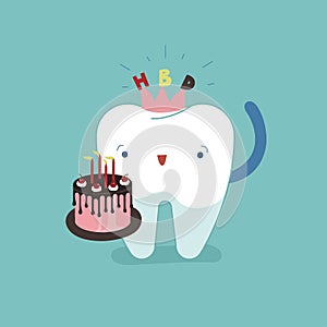 Tooth say Happy birthday day with cake, dental concept