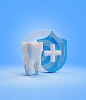 Tooth  with  Shield. Render 3d illustration