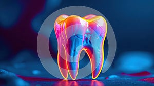 Tooth is shown in a blue and red color