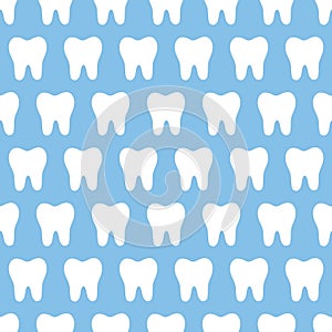 Tooth silhouette seamless pattern. Stomatology teeth fabric print for medical uniform. Medicine, oral hygiene vector