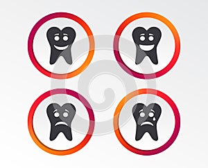 Tooth smile face icons. Happy, sad, cry.