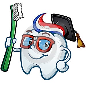 Tooth student with glasses holding tooth brush