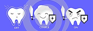 Tooth with sword and shield character vector trendy and modern flat design pack
