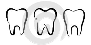 Tooth and teeth icons for dentistry, dental clinic, toothpaste and mouthwash. Healthy tooth or outline teeth line icons for