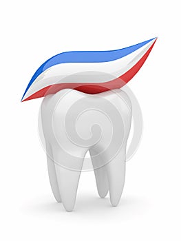 Tooth and tooth-paste. 3d