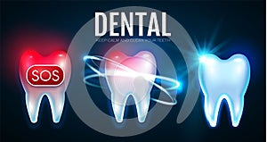 Tooth Treatment Process with Motion Lights. Toothache. Helthy Teech. Stomatology Design Template. Dental Health Concept