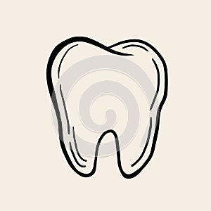 Tooth. Vector linear illustration in sketch style. Freehand drawing of a tooth. Tooth symbol